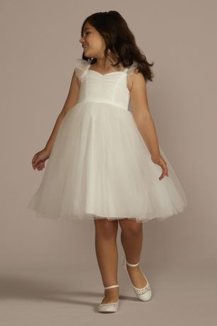 DB Studio Ruffle Sleeve Pinch Front Tulle Flower Girl Dress